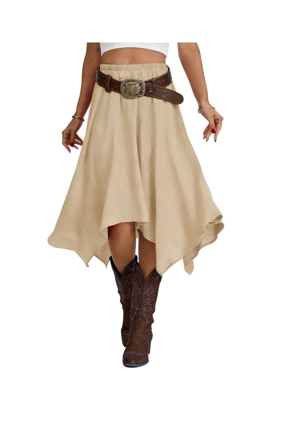 Women's Skirt Summer Boho Skirt Long Maxi Skirt Elastic High Waist Beach Skirt Asymmetrical Country Cowgirl Skirts