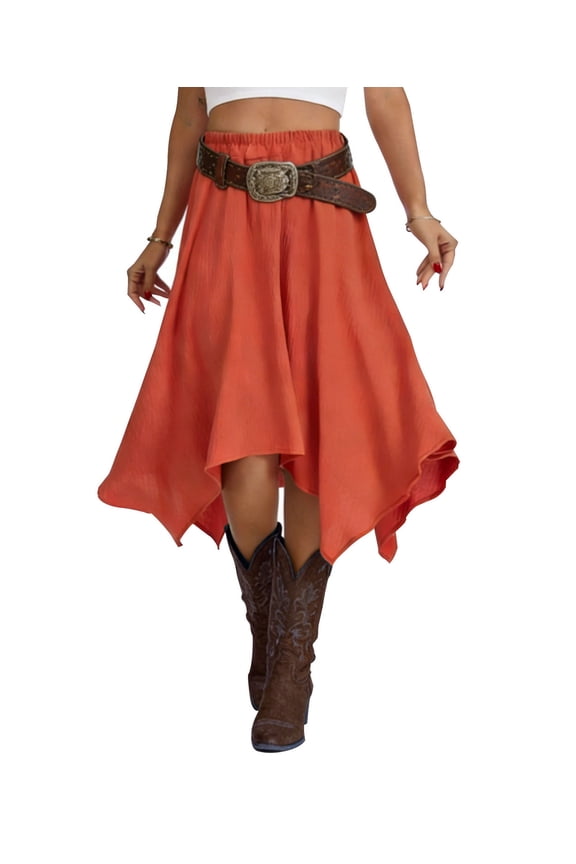 Women's Skirt Summer Boho Skirt Long Maxi Skirt Elastic High Waist Beach Skirt Asymmetrical Country Cowgirl Skirts