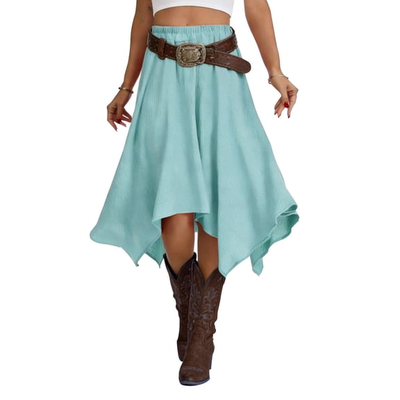 Airmenty Summer Skirts for Women Midi Skirt Flowy Elastic High Waisted Skirts Beach Skirt S-2XL