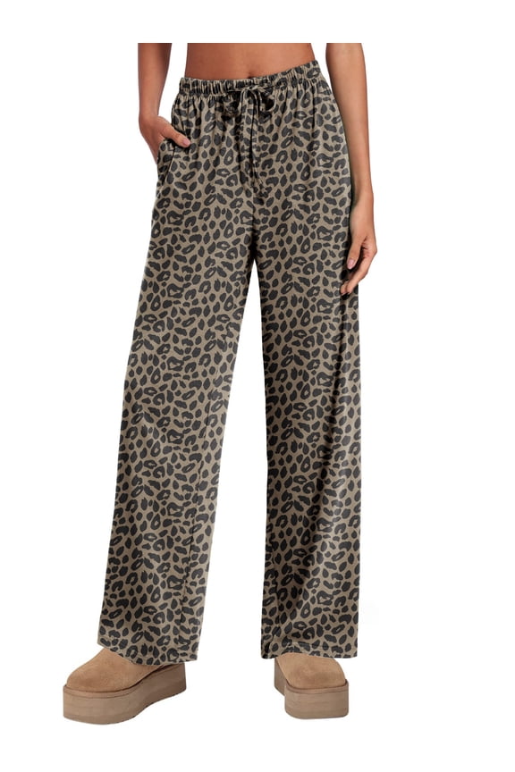 Women's Casual Wide Leg Pants High Waisted Drawstring Loose Fit Summer Trousers with Pockets