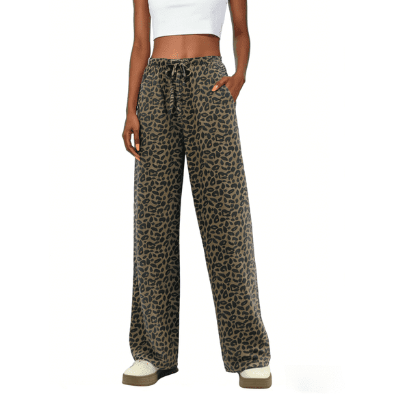 Airmenty Women's Casual Wide Leg Pants High Waisted Drawstring Loose Fit Summer Trousers with Pockets