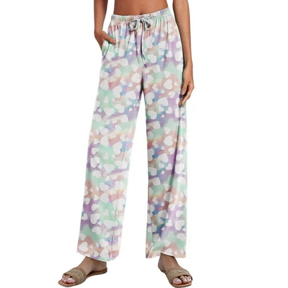 Airmenty Women's Pants Wide Leg Striped Pants Casual Pants Drawstring Elastic Low Rise Lounge Wear Trousers Pants