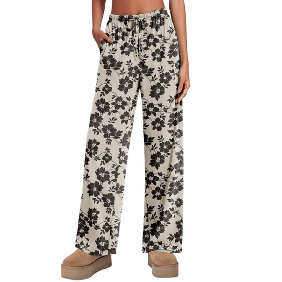 Airmenty Women's Pants Wide Leg Striped Pants Casual Pants Drawstring Elastic Low Rise Lounge Wear Trousers Pants