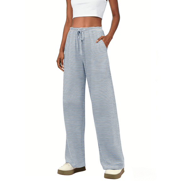 Airmenty Women's Casual Wide Leg Pants High Waisted Drawstring Loose Fit Summer Trousers with Pockets