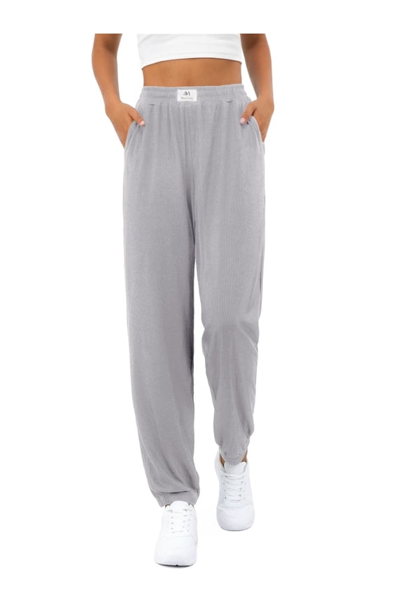 Womens Casual Pants with Elastic Ankle Cuffs Tapered Lounge Pants Drawstring Elastic Waist Pants with Pockets