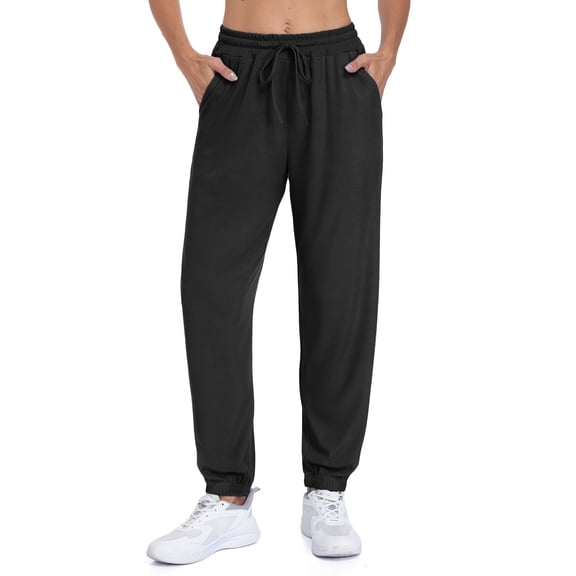 Airmenty Womens Casual Pants with Elastic Ankle Cuffs Tapered Lounge Pants Drawstring Elastic Waist Pants with Pockets