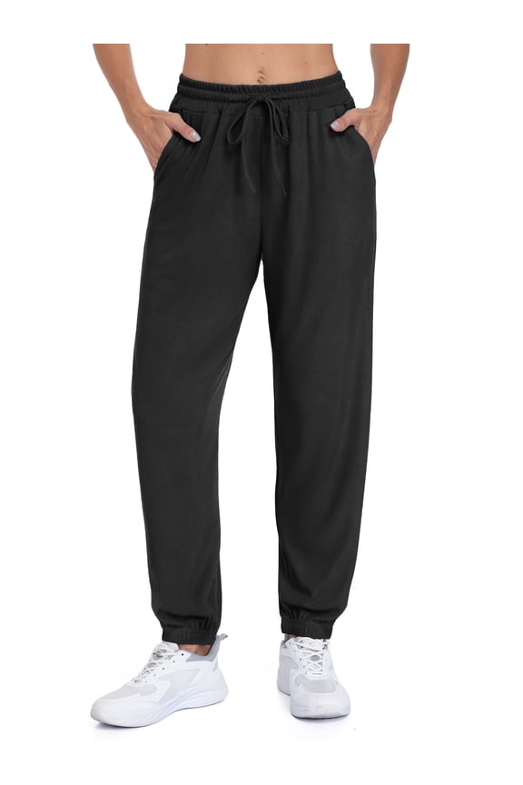 Womens Casual Pants with Elastic Ankle Cuffs Tapered Lounge Pants Drawstring Elastic Waist Pants with Pockets