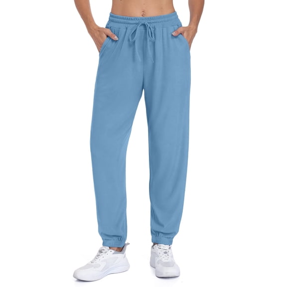 Airmenty Womens Casual Pants with Elastic Ankle Cuffs Tapered Lounge Pants Drawstring Elastic Waist Pants with Pockets