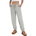 thumbnail image 1 of Airmenty Womens Casual Pants with Elastic Ankle Cuffs Tapered Lounge Pants Drawstring Elastic Waist Pants with Pockets, 1 of 7