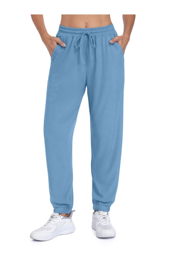 Womens Casual Pants with Elastic Ankle Cuffs Tapered Lounge Pants Drawstring Elastic Waist Pants with Pockets