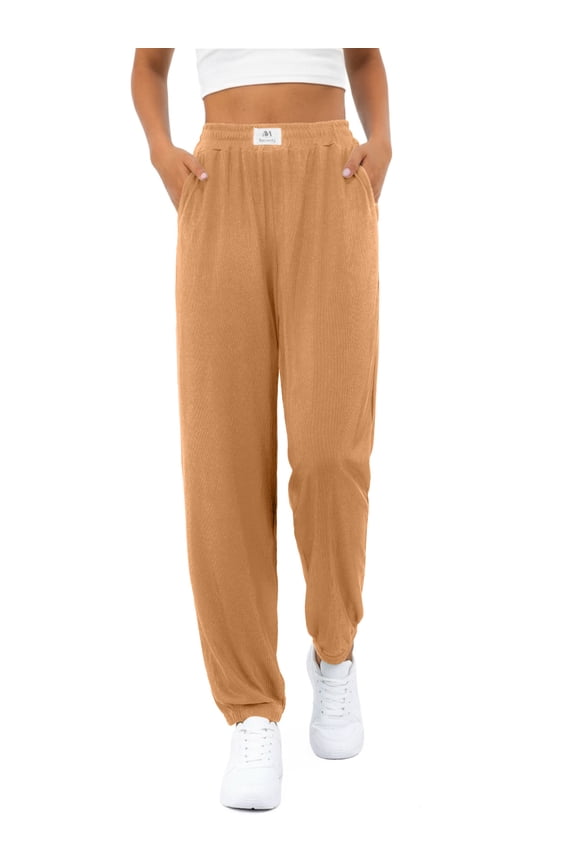 Womens Casual Pants with Elastic Ankle Cuffs Tapered Lounge Pants Drawstring Elastic Waist Pants with Pockets