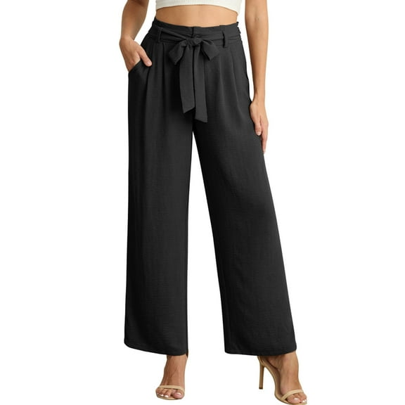 Airmenty Womens Casual Wide Leg Pants High Waisted Business Casual Trousers Work Pants with Removable Belt