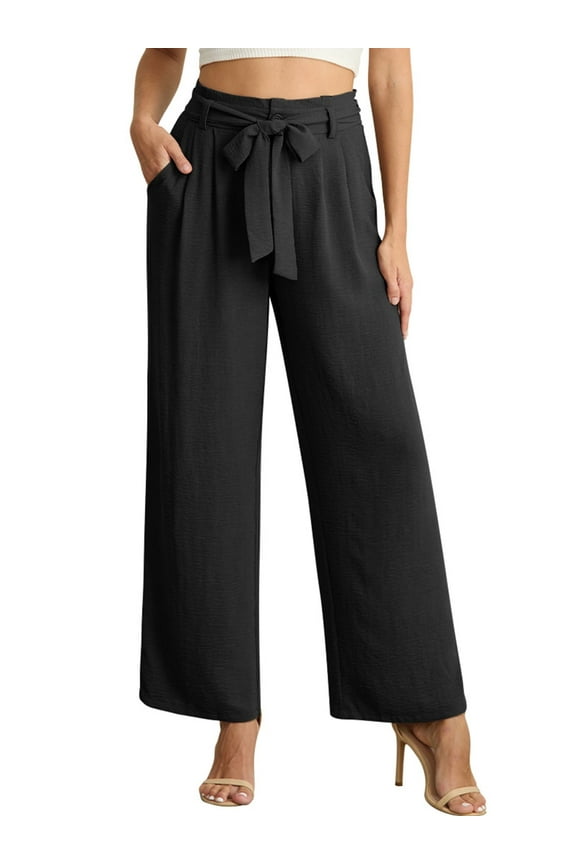 Womens Casual Wide Leg Pants High Waisted Business Casual Trousers Work Pants with Removable Belt