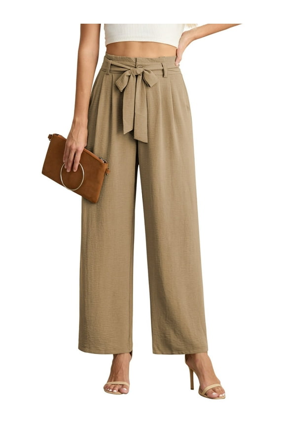 Womens Casual Wide Leg Pants High Waisted Business Casual Trousers Work Pants with Removable Belt