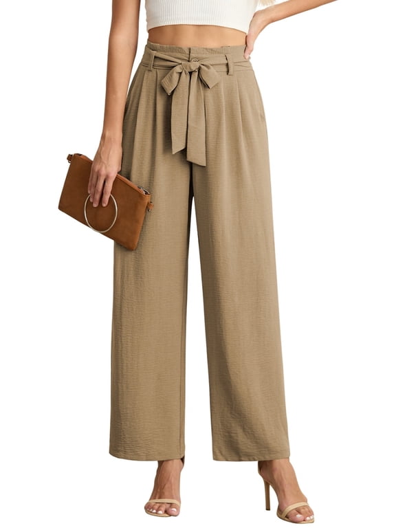 Womens Casual Wide Leg Pants High Waisted Business Casual Trousers Work Pants with Removable Belt