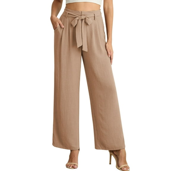 Airmenty Womens Casual Wide Leg Pants High Waisted Business Casual Trousers Work Pants with Removable Belt