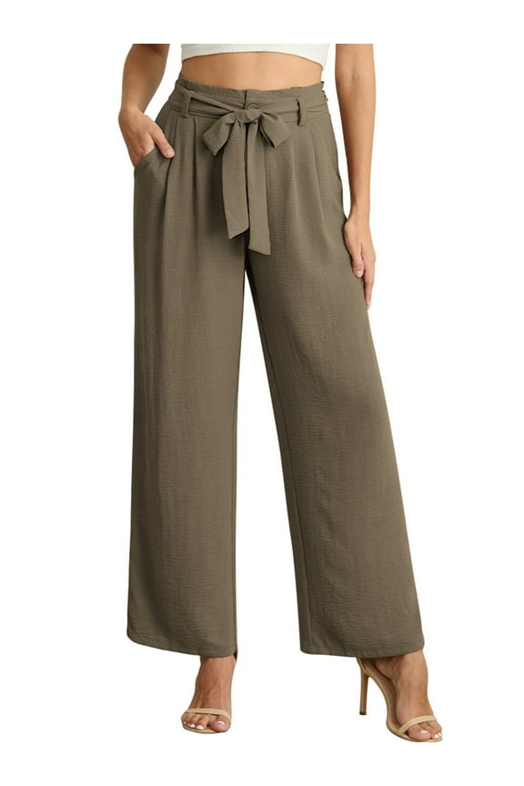 Womens Casual Wide Leg Pants High Waisted Business Casual Trousers Work Pants with Removable Belt