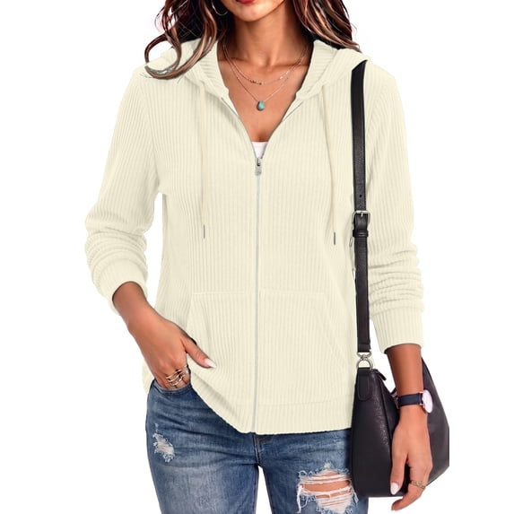 Airmenty Womens Full Zip Up Hoodie Lightweight Hooded Casual Long Sleeve Hoodie Jackets Sweatshirt with Pockets S-2XL
