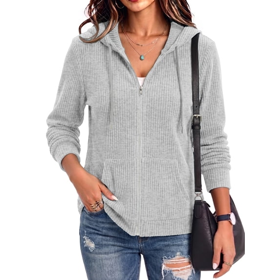 Airmenty Womens Full Zip Up Hoodie Lightweight Hooded Casual Long Sleeve Hoodie Jackets Sweatshirt with Pockets S-2XL
