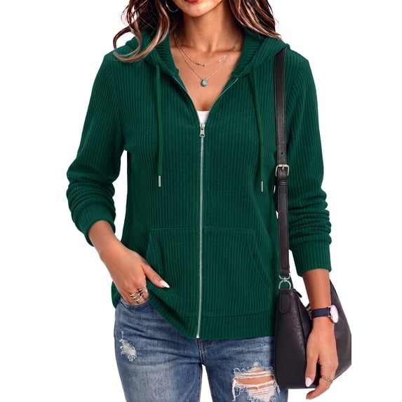 Airmenty Womens Full Zip Up Hoodie Lightweight Hooded Casual Long Sleeve Hoodie Jackets Sweatshirt with Pockets S-2XL
