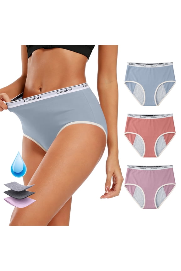 Period Underwear for Women High Waisted Briefs Leak proof Breathable Menstrual Panties 3 Pack