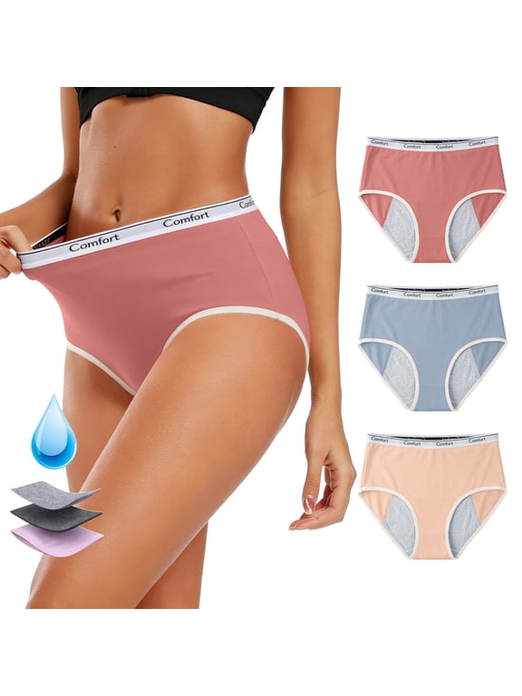 Period Underwear for Women High Waisted Briefs Leak proof Breathable Menstrual Panties 3 Pack