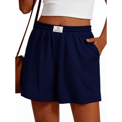 Athleisure Shorts for Women Summer Casual Elastic High Waisted Wide Leg Shorts Pull On Short with Pockets S-2XL