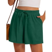 Airmenty Athletic Shorts for Women Summer Casual Elastic High Waisted Wide Leg Shorts Pull On Short with Pockets S-2XL