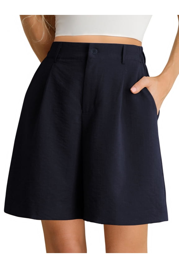 Bermuda Shorts for Women Dressy Casual Elastic High Waisted Wide Leg Shorts for Summer with Pockets S-2XL