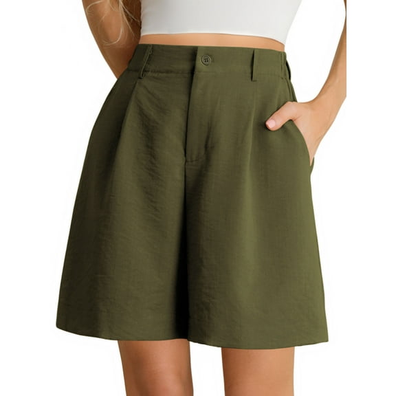 Airmenty Womens Shorts High Waist Shorts for women Zippered Wide Leg Shorts with Pockets