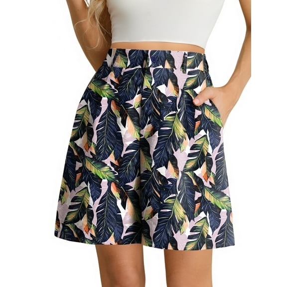 Airmenty Womens Shorts High Waist Shorts for women Zippered Wide Leg Shorts with Pockets