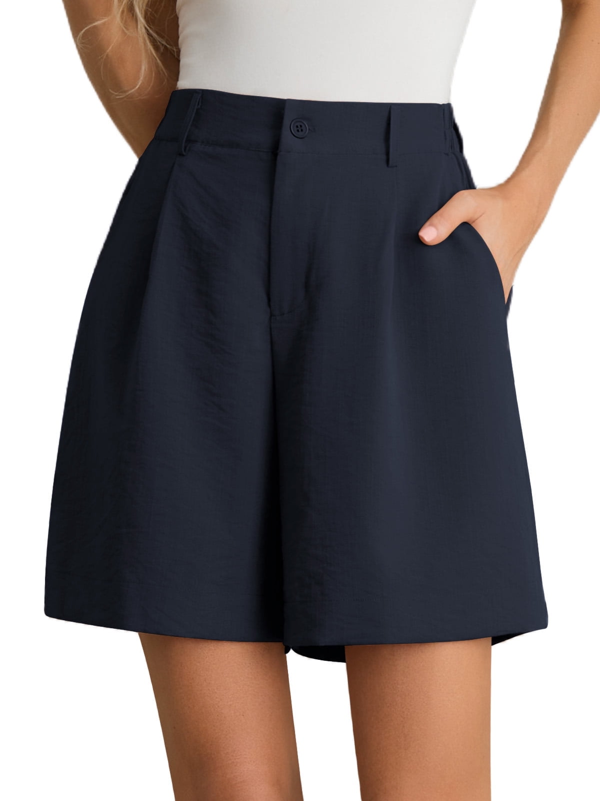 Airmenty Womens Shorts Summer Casual High Waist Shorts Zippered Wide