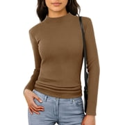 Airmenty Women's Long Sleeve Ribbed Knit Top CasualBoat Neck Tunic Sweaters Basic Tees for Going Out Layering Spring