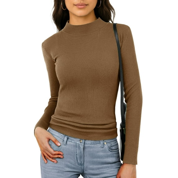 Airmenty Women's Long Sleeve Ribbed Knit Top CasualBoat Neck Tunic Sweaters Basic Tees for Going Out Layering Spring