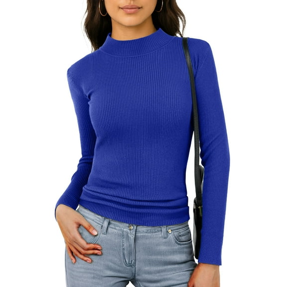 Airmenty Women's Long Sleeve Ribbed Knit Top CasualBoat Neck Tunic Sweaters Basic Tees for Going Out Layering Spring