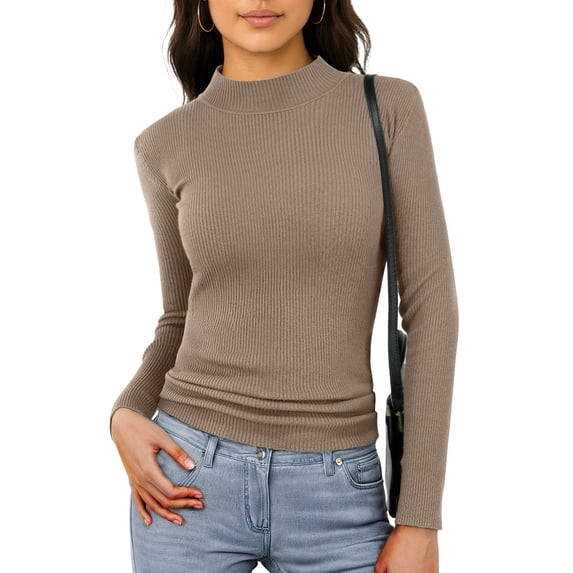 Airmenty Women's Long Sleeve Ribbed Knit Top CasualBoat Neck Tunic Sweaters Basic Tees for Going Out Layering Spring