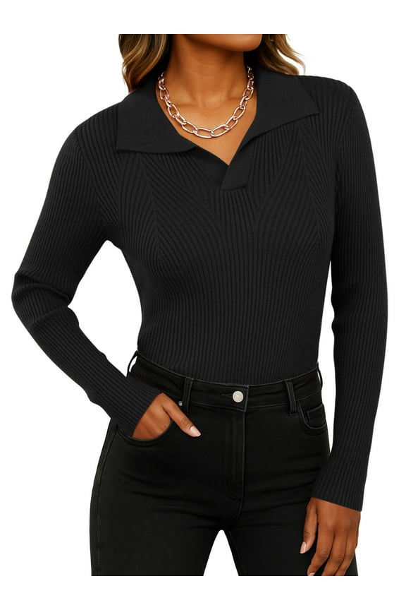 Womens Sweaters Ribbed Knit Sweater V Neck Long Sleeve Pullover Sweater Spring Casual Stretch Fit Sweater Tops S-XXL