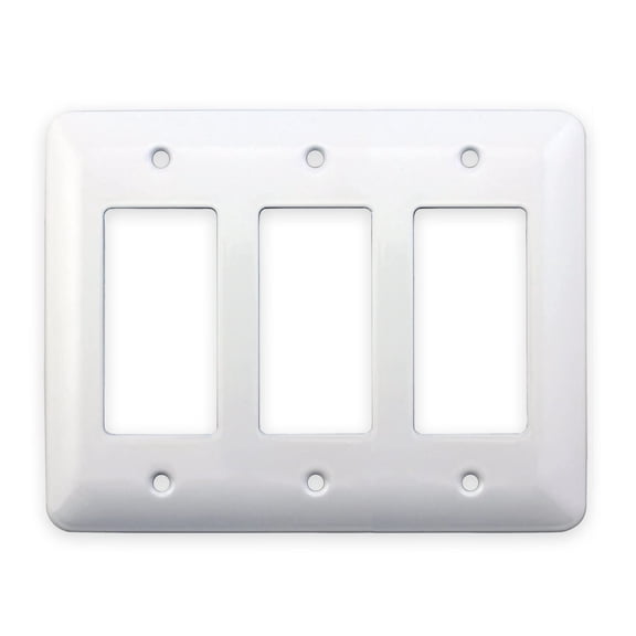 Airmont Products AP-12073, White Metal Decorative Wall Plate, Princess Style 3 Gang 5" x 6.4", Unbreakable, Smooth White Painted Metal, Impact Resistant, Matching Screws Included