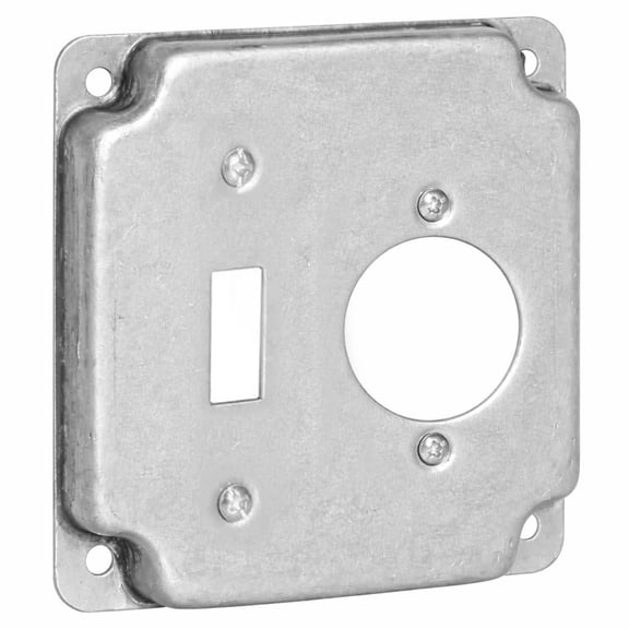 Airmont Products Toggle and Single Receptacle Electrical Box Cover - 4 Inch Square 1/2 Inch Raised Galvanized Steel Exposed Work Cover - Surface Mount Junction Box Cover for Switch and Outlet