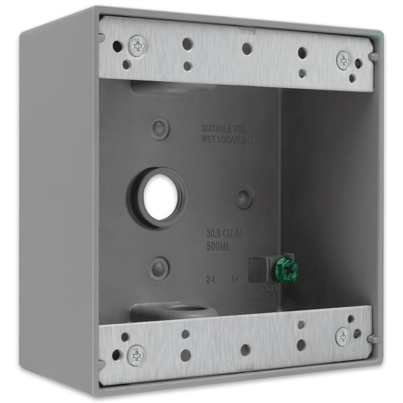 Airmont Weatherproof 2-Gang Outdoor Electrical Box Solid Die-Cast Aluminum, 3 -In Knockouts, Precision-Machined for Dual Outlets or Switches on Patios, Decks, Garages & Wet-Location Installs