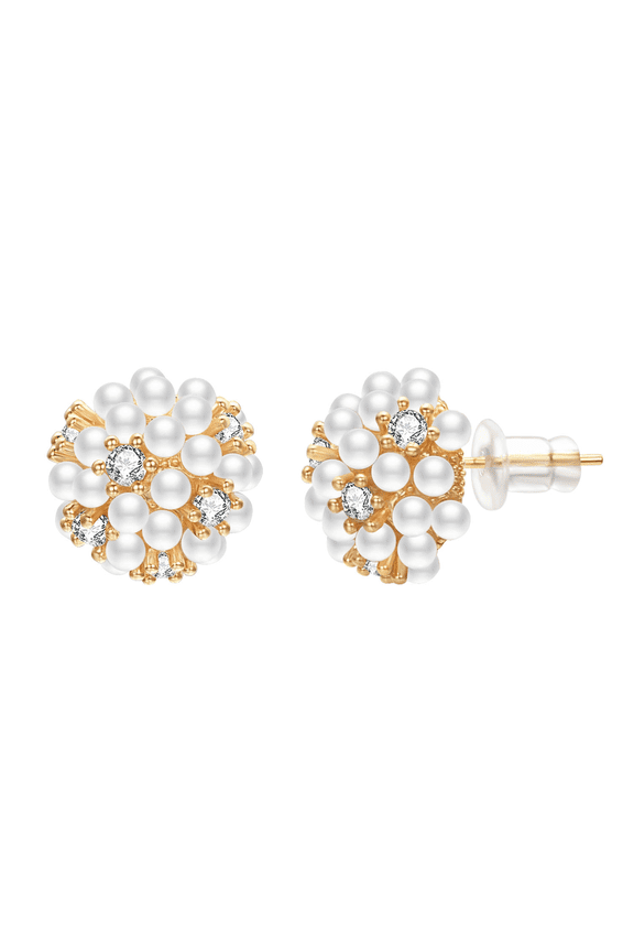 Airoki Pearl Cluster Stud Earrings for Women Elegant Rhinestone and Round Pearls Gold Plated Piercing Earrings Studs for Wedding Prom Jewelry