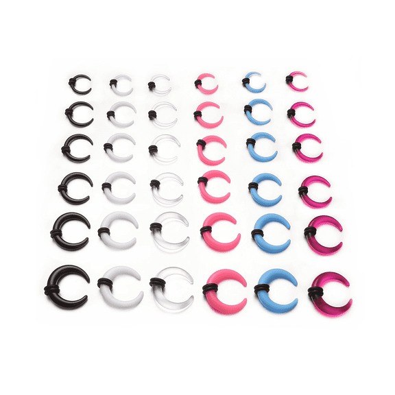 Airokiy 36Pcs Acrylic Septum Pincher Tapers  Septum Stretching Kit with Black O-Rings Spike Horseshoe C Shape Buffalo Pincher Septum Rings Ear Cartilage Nose Stretch Kit