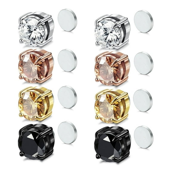 Airokiy 4 Pairs Cz Stud Earrings For Men Women Non-Porous Hypoallergenic Multicolor Zirconia Earrings Set For Fashion Hip Hop Men And Women Jewelry(8mm)