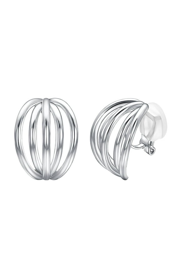 Chunky Silver Hoop Earrings, Non Pierced Claw Clip On Earrings for Women, Hypoallergenic Stainless Steel Trendy Jewelry for Women