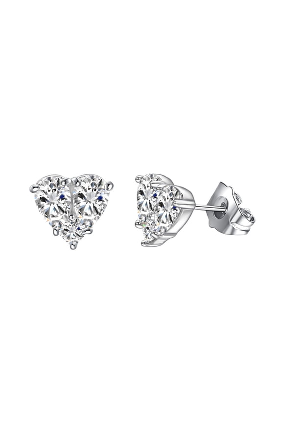 Cubic Zirconia Earrings Studs For Women Silver Heart Rhinestone Pierced Earrings Hypoallergenic Stud Earring