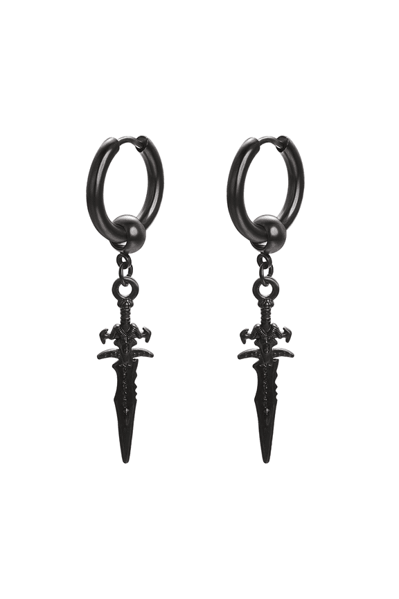 Punk Black Hoop Earrings for Women Dagger Drop Dangle Hypoallergenic Metal Earrings Jewelry Gifts for Men