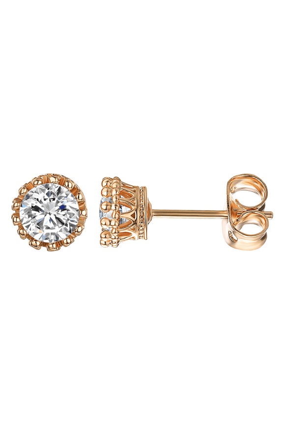 Round Cubic Zirconia Stud Earrings For Women Gold Plated Small Ear Jewelry Crystal Fake Diamond Holiday Gfts