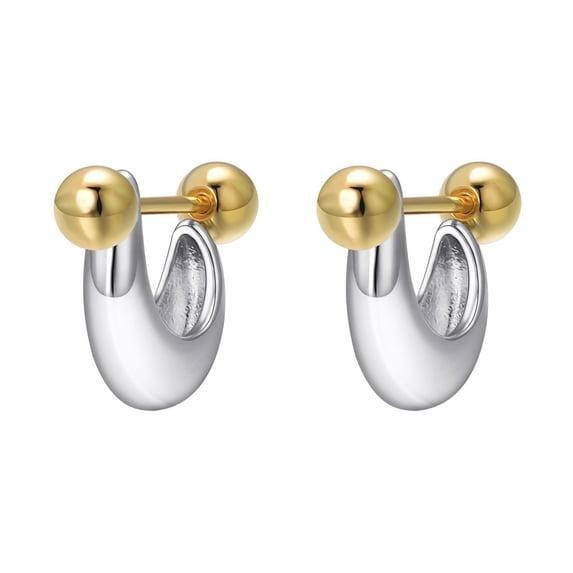 Airokiy Silver Chunky Stud Earrings for Women, Trendy Gold Plated Hypoallergenic Half Hoop Huggie Earrings