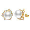 thumbnail image 1 of Airokiy White Pearl Stud Earrings for Women Gold Plated Cubic Zirconia Flower Studs Earrings Lightweight Hypoallergenic Jewelry, 1 of 6