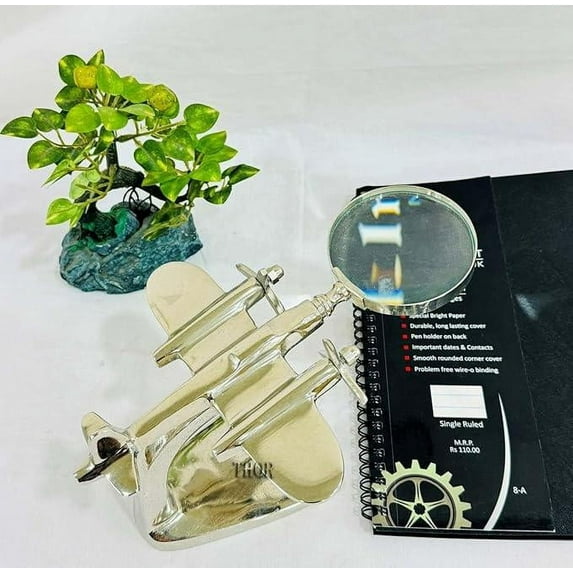 Airoplane Magnifying Silver Finish Vintage Classic for Home/Office Decor Table Top Show Piece Collectible and Nautical Gift